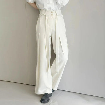 AIDASE  -  Summer New Men's Solid Color Ribbon Suit Trousers American Fashion Trend High Street Loose Casual Breathable Men's Bottoms aidase-shop